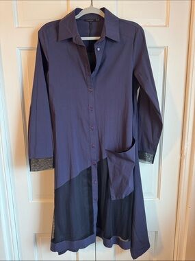 NWT Luukaa Mixed Media Women's Purple Button-Front  Dress w/Mesh Oversized Look